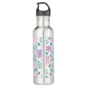 Pastel Paars Bloemen Patroon Monogram Waterfles (Achterkant)