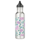 Pastel Paars Bloemen Patroon Monogram Waterfles (Rechts)