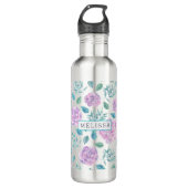 Pastel Paars Bloemen Patroon Monogram Waterfles (Voorkant)