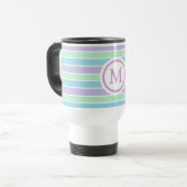 Pastel Paars Blue Green Stripes Monogram Reisbeker (Voorkant links)