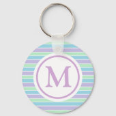 Pastel Paars Blue Green Stripes Monogram Sleutelhanger (Voorkant)