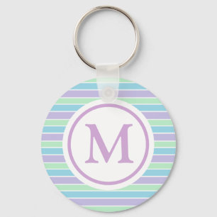 Pastel Paars Blue Green Stripes Monogram Sleutelhanger