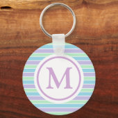 Pastel Paars Blue Green Stripes Monogram Sleutelhanger (Voorkant)