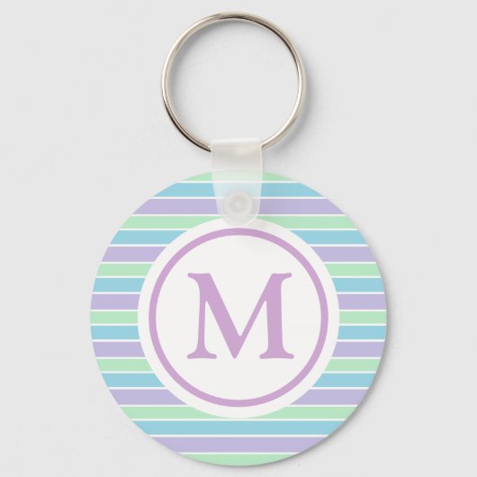 Pastel Paars Blue Green Stripes Monogram Sleutelhanger (Achterkant)