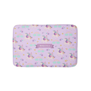 Pastel Paars   Cute Rainbow Unicorn Kinder Badmat