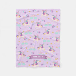 Pastel Paars | Cute Rainbow Unicorn Pattern Fleece Deken