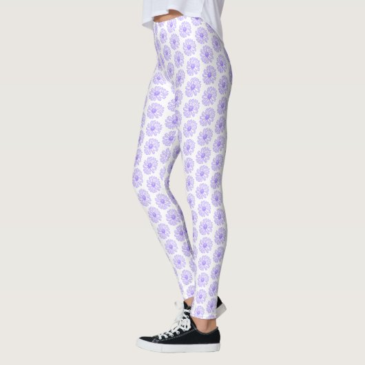 Pastel Paars Daisy Flower Print, Hippie Floral Leggings (Links)
