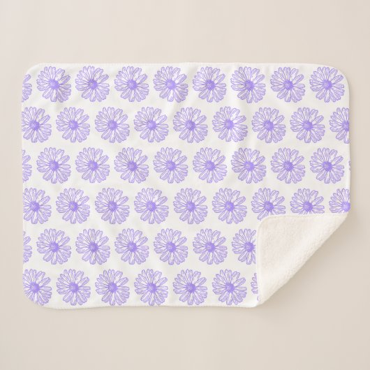 Pastel Paars Daisy Flower Print, Hippie Floral Sherpa Deken (Voorkant (horizontaal))
