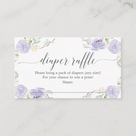 Pastel Paars Diaper Raffle Baby shower Card Informatiekaartje (Voorkant)