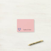 Pastel Paars en Blauw met Zwarte Hart Post-it® Notes (Op bureau)
