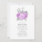 Pastel Paars en Silver Roos Baptisme Kaart (Voorkant)