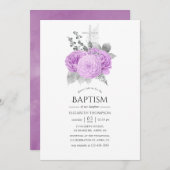 Pastel Paars en Silver  Roos Baptisme Kaart (Voorkant / Achterkant)