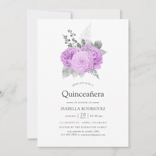 Pastel Paars en Silver  Roos Quinceañera Kaart (Voorkant)