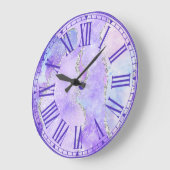 Pastel Paars en White Faux Silver Glitter Agate Grote Klok (Hoek)