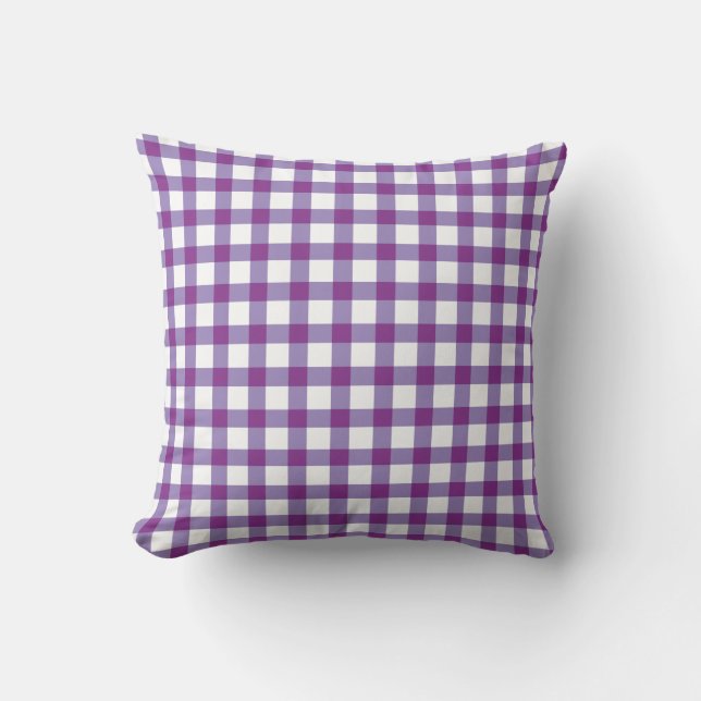 Pastel Paars Gingham Check Patroon Kussen (Voorkant)