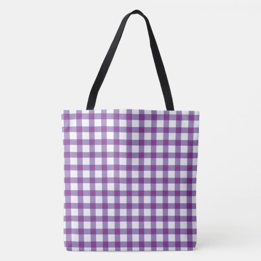 Pastel Paars Gingham Check Patroon Tote Bag (Voorkant)