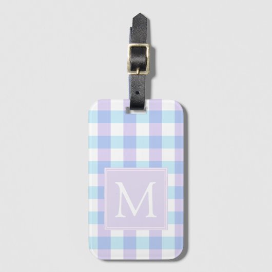 Pastel Paars Gingham Monogram Bagagelabel (Voorkant (verticaal))