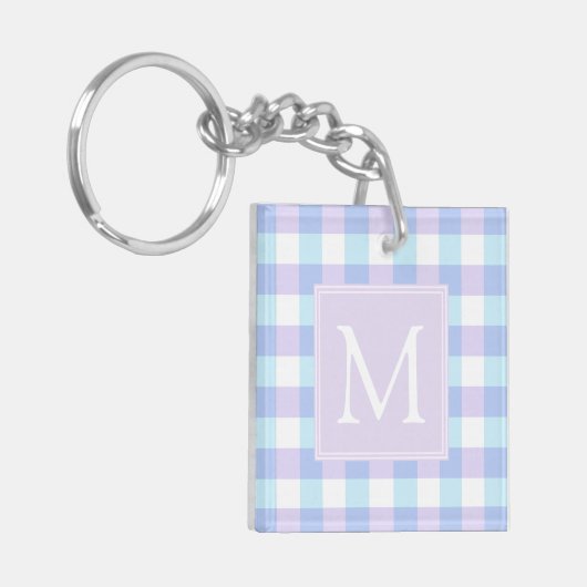 Pastel Paars Gingham Monogram Sleutelhanger (Voorkant Links)