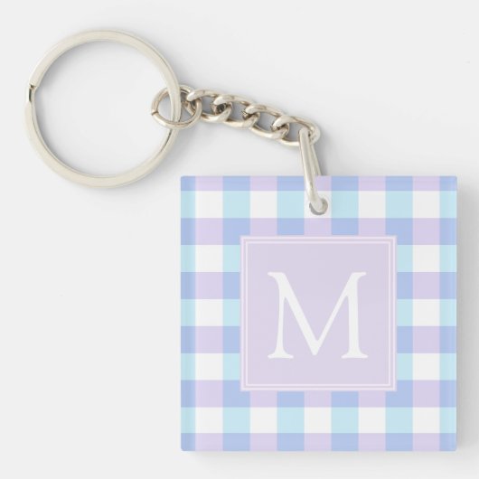 Pastel Paars Gingham Monogram Sleutelhanger (Voorkant)