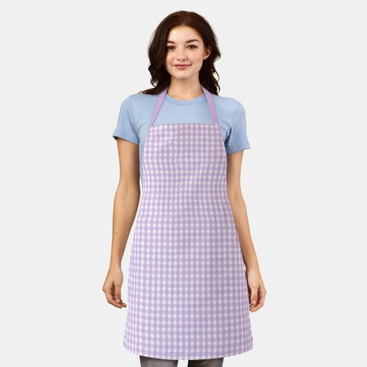 Pastel Paars Gingham Pattern Schort (Gedragen)