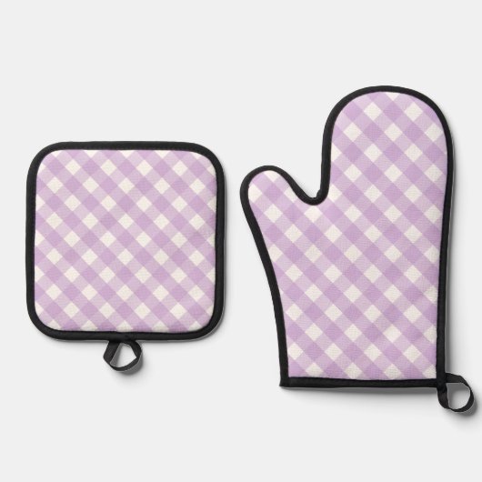 Pastel Paars Gingham Pattern Schort Ovenwant & Pannenlap Set (Voorkant)