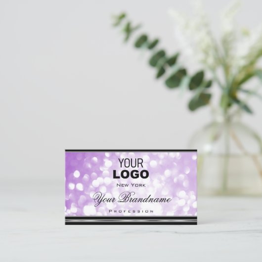 Pastel Paars Glitter Black Silver Lila met Logo Visitekaartje (Staand voorkant)