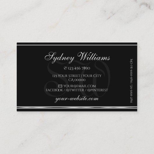 Pastel Paars Glitter Monogram Black Silver Lila Visitekaartje (Achterkant)