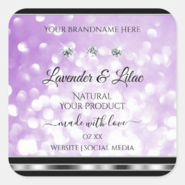 Pastel Paars Glitter Product Labels met diamanten