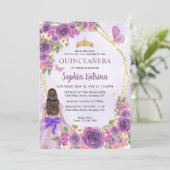 Pastel Paars Gold Floral Princess Quinceañera Kaart (Staand voorkant)