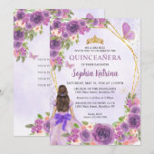 Pastel Paars Gold Floral Princess Quinceañera Kaart (Voorkant / Achterkant)