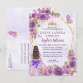 Pastel Paars Gold Floral Princess Quinceañera Uitnodiging Briefkaart (Voorkant / Achterkant)
