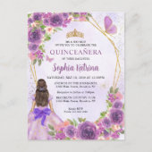 Pastel Paars Gold Floral Princess Quinceañera Uitnodiging Briefkaart (Voorkant)