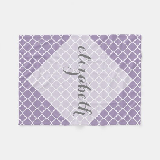 Pastel Paars Grey Quatrefoil Patroonscriptnaam Fleece Deken (Voorkant (Horizontaal))