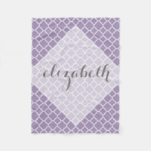 Pastel Paars Grey Quatrefoil Patroonscriptnaam Fleece Deken (Voorkant)
