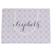 Pastel Paars grijs Quatrefoil Patroon Aangepaste n Large Cadeautasje (Voorkant)