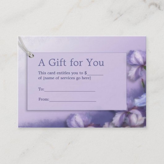 Pastel Paars Iris Floral Gift Certificate Kortingskaartje (Voorkant)