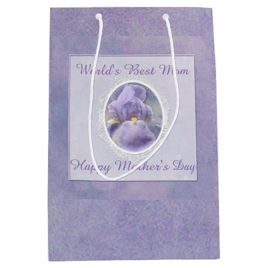 Pastel Paars Iris Moederdag Gift Bag Medium Cadeauzakje (Voorkant)