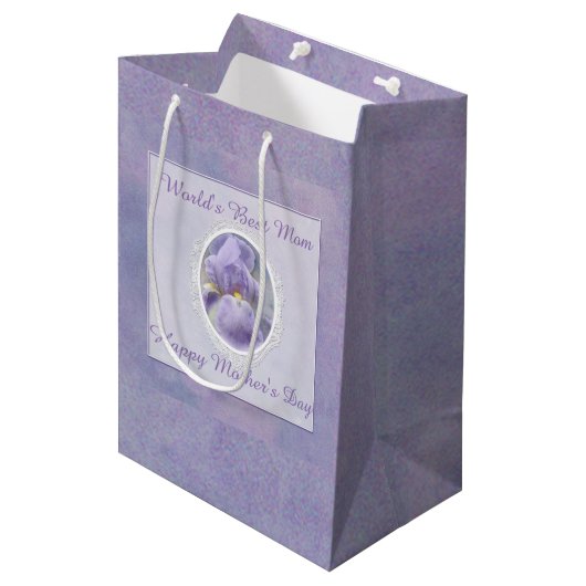 Pastel Paars Iris Moederdag Gift Bag Medium Cadeauzakje (Voorkant Gekanteld)