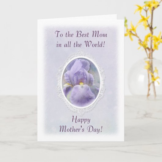 Pastel Paars Iris Moederdag Kaart (Gele Bloem)