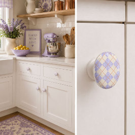 Pastel Paars Op Gele Ruiten Argyle Patroon Keramische Knop