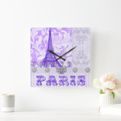 Pastel Paars Paris Square Wall klok (Huis)