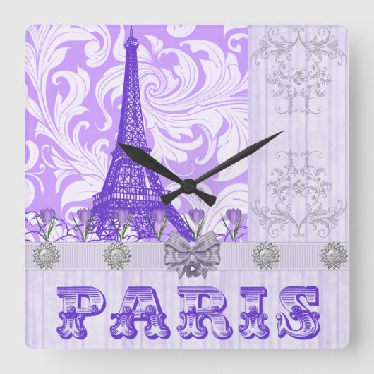 Pastel Paars Paris Square Wall klok (Voorkant)