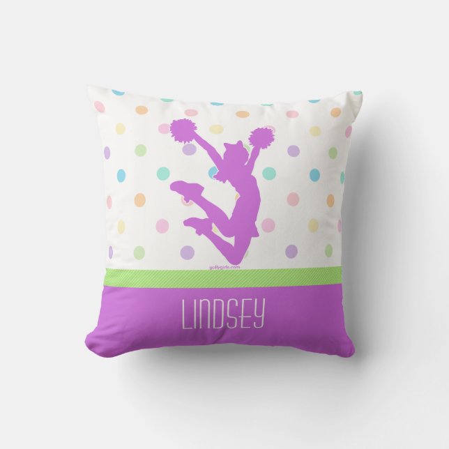Pastel Paars Polka-Dot Cheer/Pom met monogram Kussen (Voorkant)