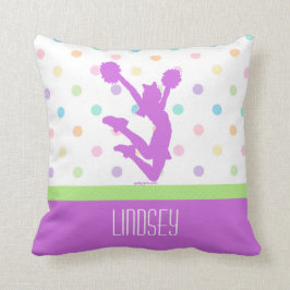 Pastel Paars Polka-Dot Cheer/Pom met monogram Kussen