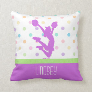 Pastel Paars Polka-Dot Cheer/Pom met monogram Kussen