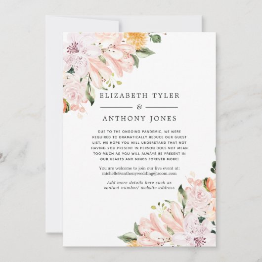 Pastel Paars & Roze Bloemendesign Verkleind Huweli Aankondiging (Voorkant)