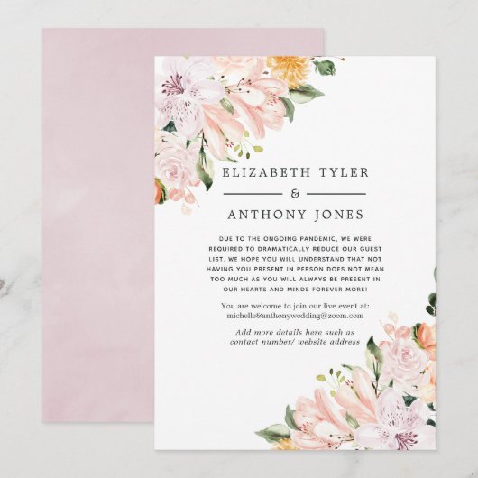 Pastel Paars & Roze Bloemstuk Verkleinde Trouwfees Aankondiging (Voorkant / Achterkant)