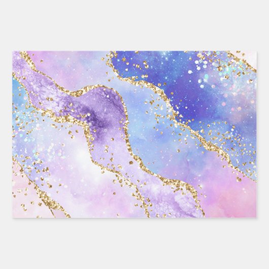Pastel Paars, roze en goudglittergewas Inpakpapier Vel (Voorkant 3)