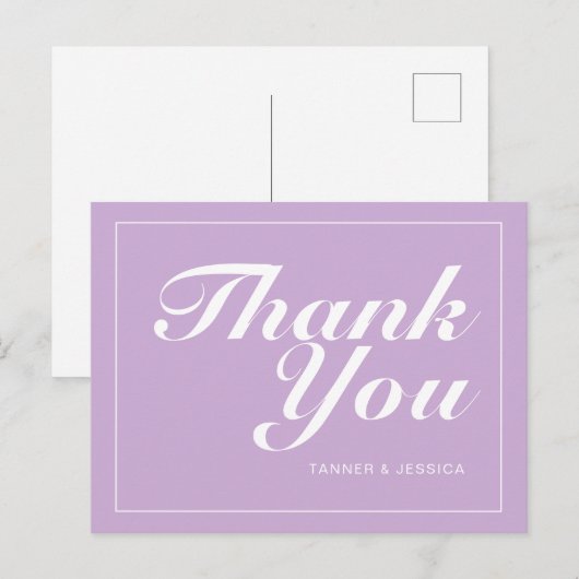 Pastel Paars & White Modern minimalist Dank u Briefkaart (Voorkant / Achterkant)