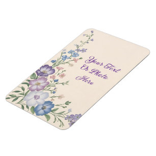 Pastel Paars, Wit & Blauw Botanische Bloemenprint Magneet
